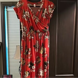 Flamingo Urban Red Smocked Wrap Maxi Dress